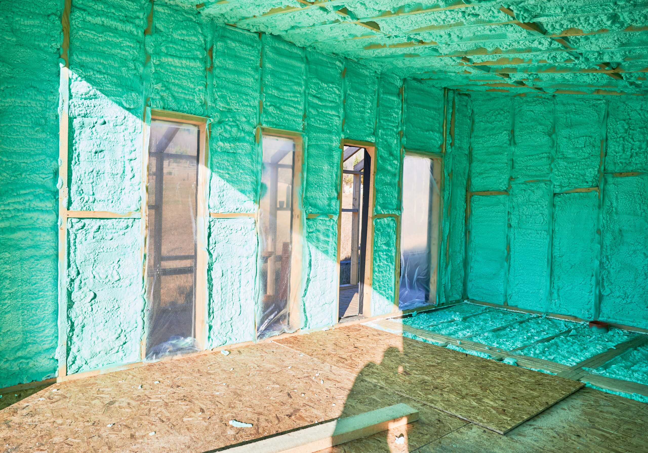 Photo collage before and after thermal insulation room in wooden frame house.