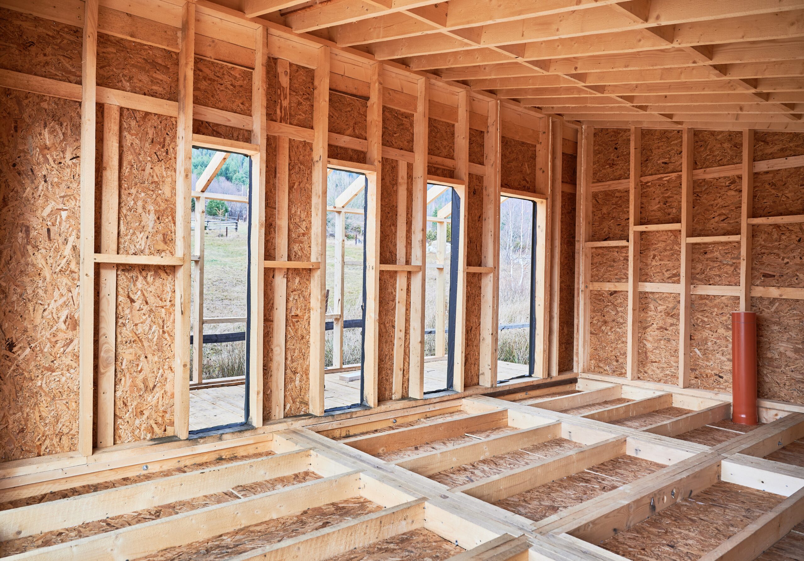Photo collage before and after thermal insulation room in wooden frame house.